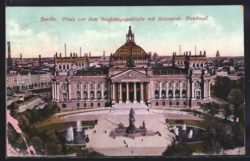 AK Berlin, Platz vor dem Reichstagsgebäude, Bismarck-Denkmal