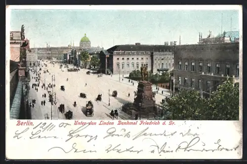 AK Berlin, Unter den Linden, Denkmal Friedrich d. Gr.