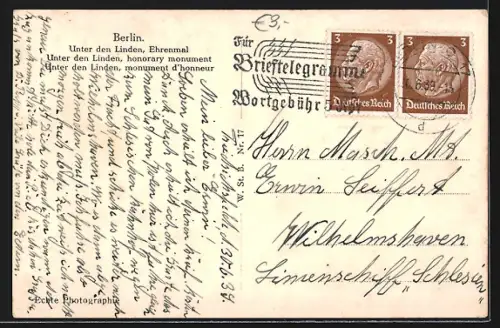 AK Berlin, Ehrenmal, Unter den Linden