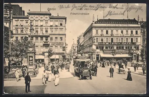 AK Berlin, Unter den Linden, Friedrichstrasse, Victoria Café