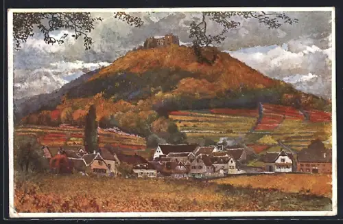 Künstler-AK Hambach / Hardt, Ortsansicht in Herbststimmung