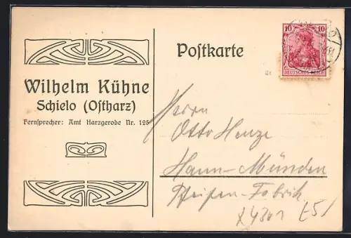 AK Schielo /Ostharz, Correspondenzkarte Wilhelm Kühne