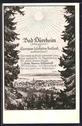 AK Bad Dürrheim /Schwarzwald, Europas höchstes Solbad, Stadtansicht