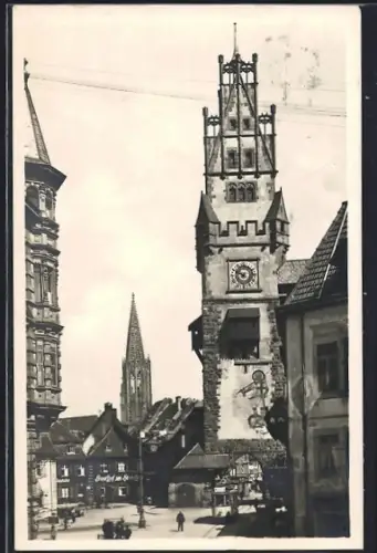 AK Freiburg i. Br., Schwabentor, Münster im Hintergrund