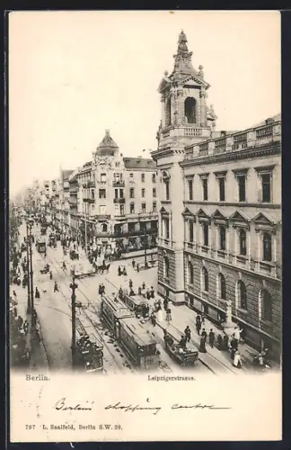 AK Berlin, Leipzigerstrasse, Strassenbahn