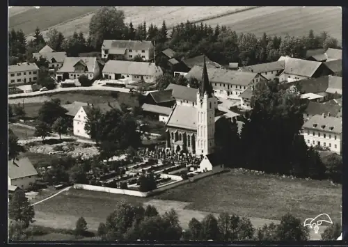 AK Vilsheim, Katholische Pfarrkirche, Luftaufnahme 1971
