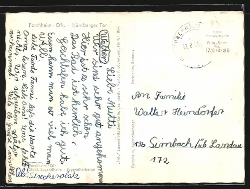 AK Forchheim /Ofr., Nürnberger Tor, Rathaus, Städt. Jugendheim, Jugendherberge