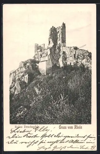 AK Drachenfels, Blick zur Ruine