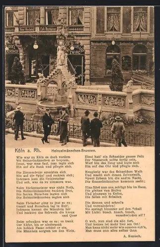 AK Köln a. Rh., Heinzelmännchen-Brunnen, Hotel Reichshof