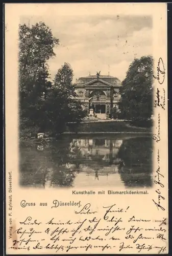 AK Düsseldorf, Kunsthalle, Bismarckdenkmal
