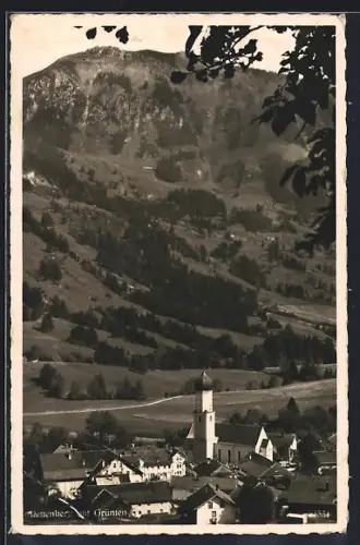 AK Rettenberg /bayer. Allgäu, Ortspanorama mit Kirche und Grünten