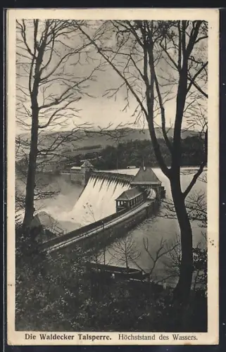 AK Waldeck / Hessen, Talsperre, Staumauer bei Höchststand des Wassers
