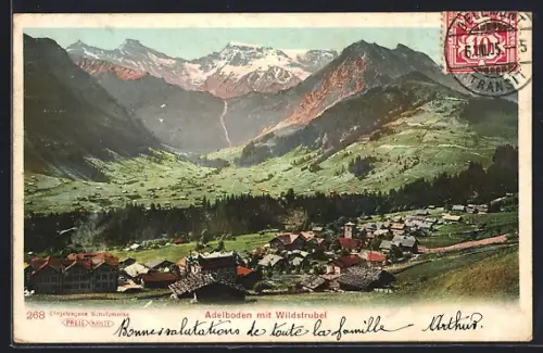 AK Adelboden, Gesamtansicht mit Wildstrubel aus der Vogelschau