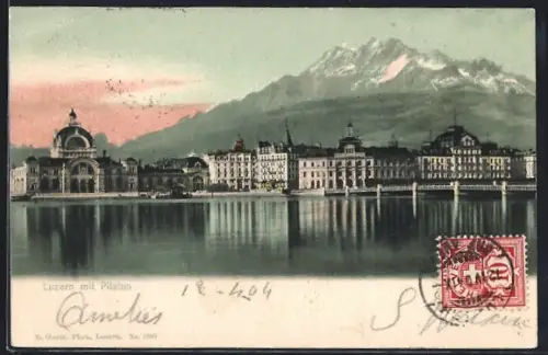 AK Luzern, Ortspanorama mit Pilatus