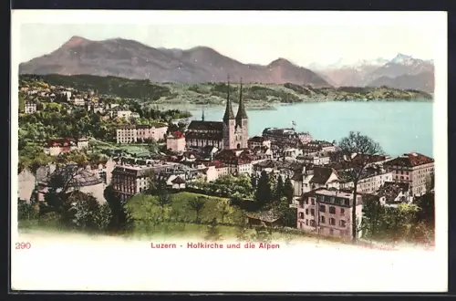 AK Luzern, Hofkirche und die Alpen aus der Vogelschau