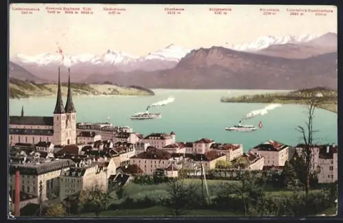 AK Luzern, Teilansicht mit Hofkirche und Alpen aus der Vogelschau