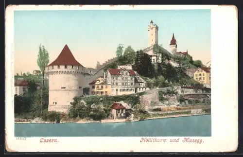 AK Luzern, Nöllithurm und Musegg vom Wasser aus