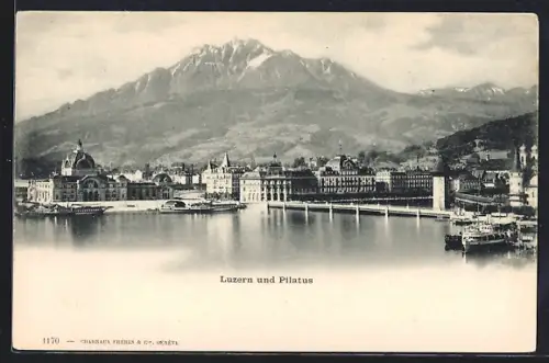 AK Luzern, Stadtpanorama gegen Pilatus