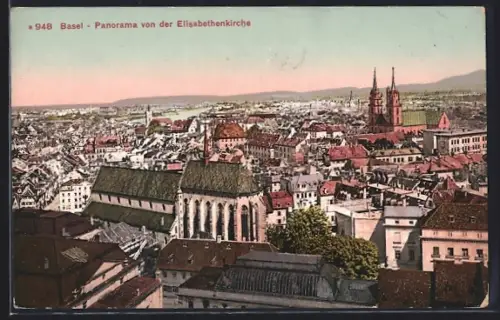 AK Basel, Panorama von der Elisabethenkirche