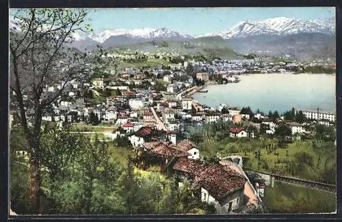 AK Lugano-Paradiso, Totalansicht mit See und Bergpanorama