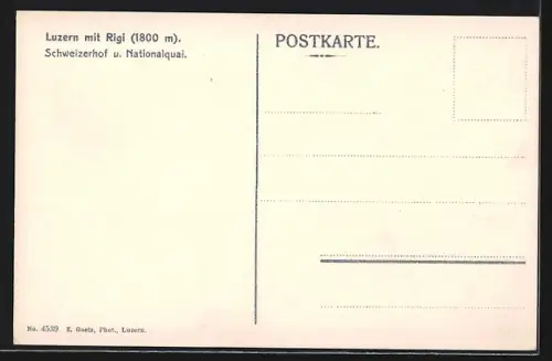 AK Luzern, Teilansicht mit Uferstrasse, Dampfer und Rigi aus der Vogelschau