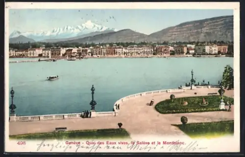 AK Genève, Quai des Eaux vives, le Salève et le Montblanc, Boote