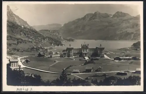 AK Maloja, Kursaal mit Strasse, Wasserblick u. Bergpanorama