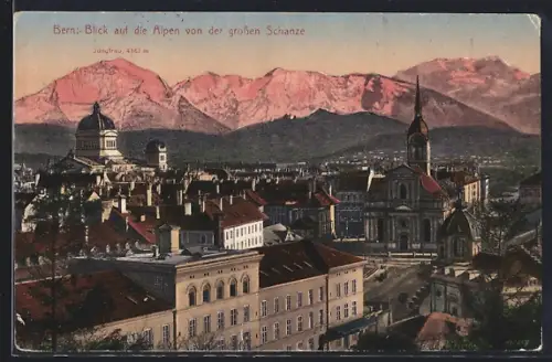 AK Bern, Ortsansicht mit Alpen von der grossen Schanze aus