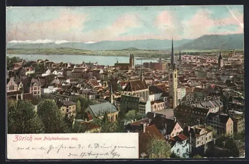 AK Zürich, Totalansicht mit Fernblick vom Polytechnikum aus