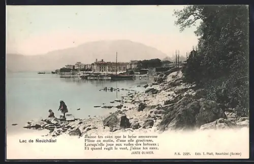 AK Lac de Neuchatel, Seepartie mit Hafenpanorama