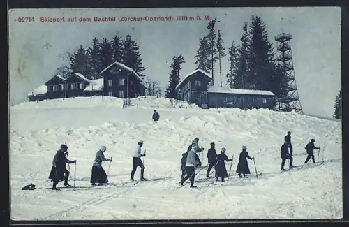 AK Bachtel /Zürcher-Oberland, Panorama mit Skifahrern
