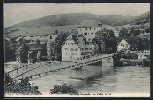 AK Hohentengen / Hochrhein, Schloss Roetteln, Flusspartie mit Brücke
