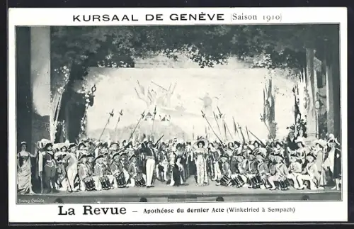 AK Genève, Kursaal Saison 1910, La Revue, Apothéose du dernier Acte, Winkelried à Sempach