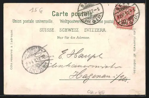 Lithographie Bern, Strassenpartie am Tor mit Brunnen