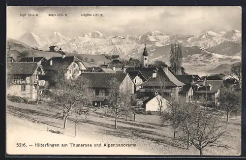 AK Hilterfingen am Thunersee, Teilansicht und Alpenpanorama mit Eiger, Mönch und Jungfrau