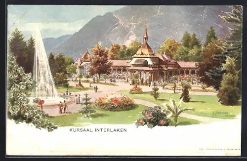 Künstler-AK Interlaken, Kursaal mit Anlagen