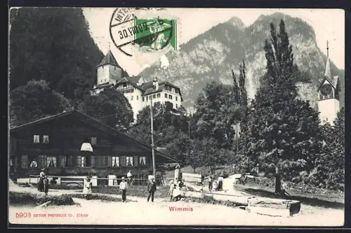 AK Wimmis, Ortspartie mit Schloss