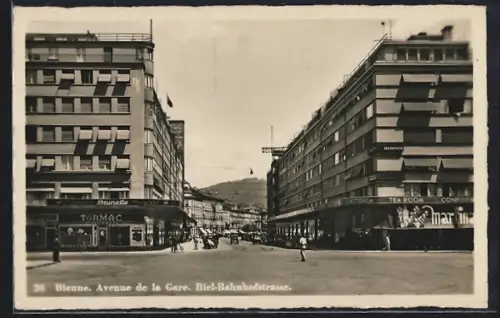 AK Biel, Bahnhofstrasse mit Astroia Tea Room
