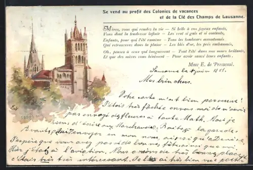 Künstler-AK Lausanne, Blick zum Schloss