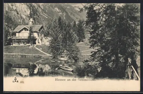 AK Blausee an der Gemmiroute, Ortspartie mit Bäumen