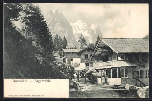AK Rosenlaui, Sägemühle mit Wanderern