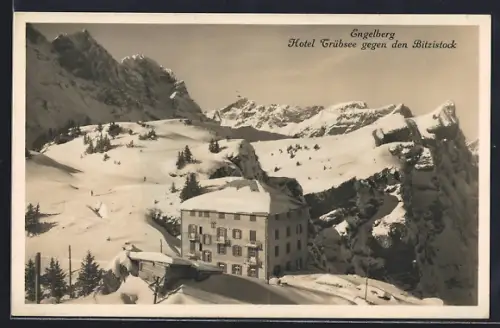 AK Engelberg, Hotel Trübsee gegen den Bitzistock im Winter