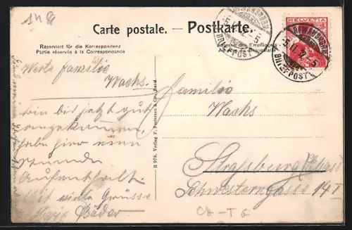 AK Romanshorn, Blick auf den Ort mit Passagierdampfer und Ruderboot