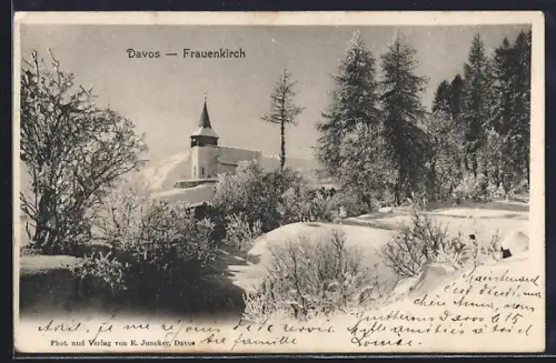 AK Davos-Frauenkirch, Kirche im Schnee
