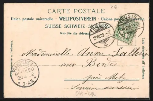 AK Mühlen, Julierstrasse, Ortsansicht mit Strassenpartie