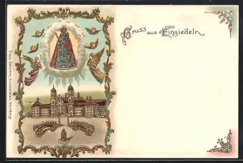 Präge-AK Einsiedeln, Kloster mit Madonna