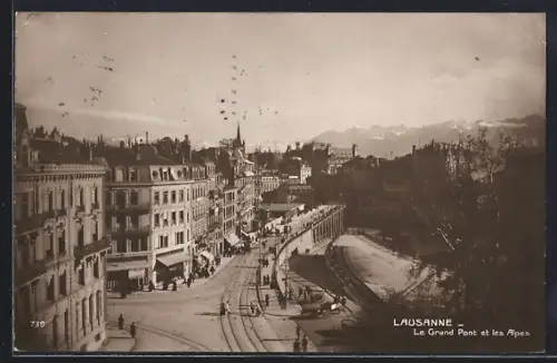 AK Lausanne, Le Grand Pont et les Alpes