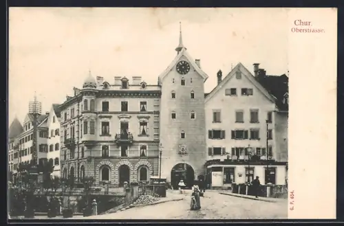 AK Chur, Häuser und Passanten in der Oberstrasse