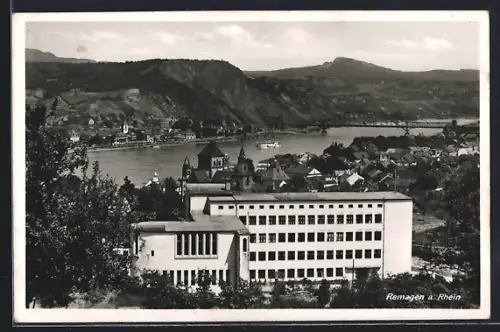 AK Remagen a. Rhein, Rheinpanorama mit Kirche