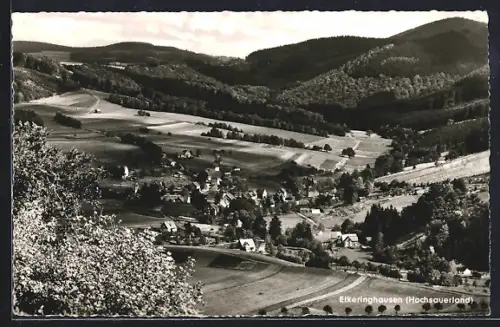 AK Elkeringhausen /Hochsauerland, Ortsansicht im Tal mit umliegenden Wäldern und Feldern